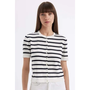 Regular Fit Çizgili Düğmeli Kısa Kollu Triko Hırka D4644AX24AU