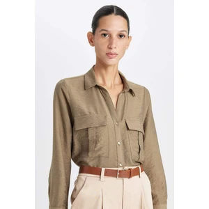 Oversize Geniş Kalıp Basic Düz Çift Cepli Uzun Kollu Viskon Gömlek D4739AX24AU