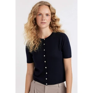 Regular Fit Bisiklet Yaka Basic Düz Düğmeli Kısa Kollu Siyah Triko Hırka D4643AX24AU