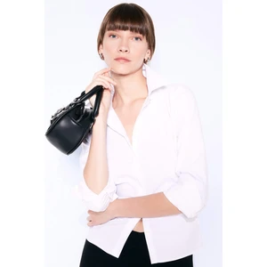 Fitted Basic Düz Poplin Uzun Kollu Beyaz Gömlek D3878AX24AU