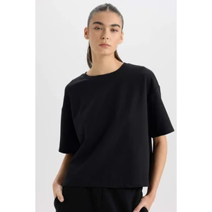 Relax Fit Bisiklet Yaka Basic Düz Kısa Kollu Siyah Tişört C7630AX24AU