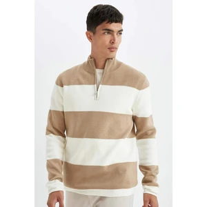 Standart Fit Normal Kesim Çizgili Dik Yaka Fermuarlı Triko Kazak A9518AX24WN