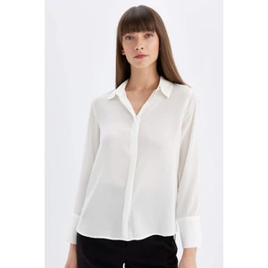 Regular Fit Basic Düz Krep Dokuma Uzun Kollu Beyaz Gömlek D3151AX24AU