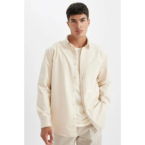 %100 Pamuk Relax Fit Basic Düz Uzun Kollu Gömlek Ceket D1651AX24AU