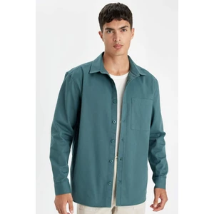 %100 Pamuk Relax Fit Basic Düz Uzun Kollu Gömlek Ceket D1651AX24AU