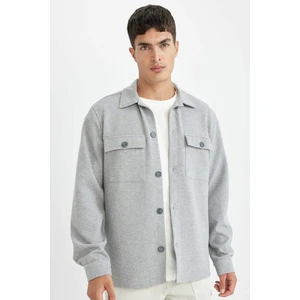 Gri Polo Yaka Twill Düz Uzun Kolu Gömlek Ceket D3381AX24AU