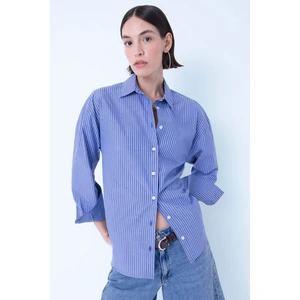 Oversize Geniş Kalıp Çizgili Poplin Uzun Kollu Gömlek D4899AX24AU