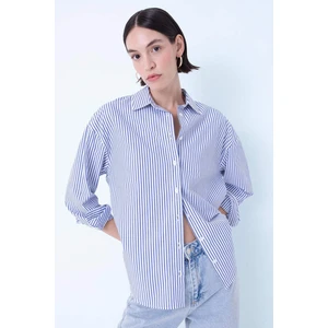Oversize Geniş Kalıp Çizgili Poplin Uzun Kollu Gömlek D4899AX24AU