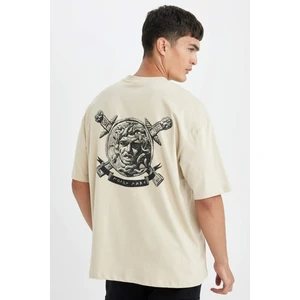 %100 Pamuk Oversize Geniş Kalıp Bisiklet Yaka Sırt Baskılı Kısa Kollu Tişört D4907AX24AU