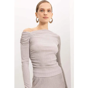 Slim Fit Dar Kesim Tek Omuzlu Bürümcük Uzun Kollu Tişört D4982AX24AU