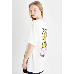 Coool Garfield Oversize Geniş Kalıp Bisiklet Yaka Sırt Baskılı Kısa Kollu Tişört D4827AX24AU