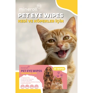 Mineroll Pets Kedi ve Köpek Göz Temizleme Mendili, Tek Kullanı mlık, Gözy Lekesi Temizleyici, Parfümsüz, 20 Adet
