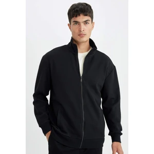 Comfort Regular Fit Rahat Kesim Dik Yaka Cepli Basic Düz Fermuarlı Sweatshirt D4971AX24AU