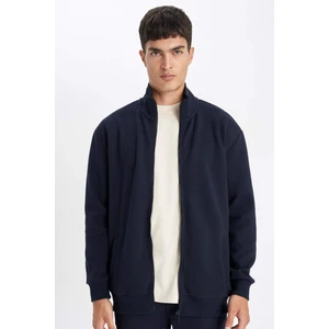 Comfort Regular Fit Rahat Kesim Dik Yaka Cepli Basic Düz Fermuarlı Sweatshirt D4971AX24AU