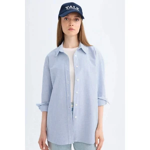 Relax Fit Çizgili Oxford Basic Düz Uzun Kollu Gömlek Tunik D4772AX24AU
