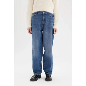 Baggy Fit Yüksek Bel Düz Paça Standart Boy Jean Yıkamalı Pantolon D5414AX24WN
