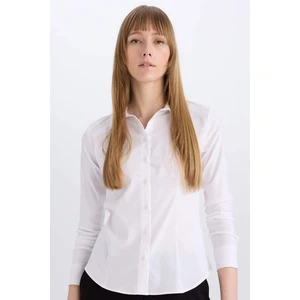 Regular Fit Bengalin Dokuma Uzun Kollu Basic Düz Beyaz Gömlek I5278AZ24AU