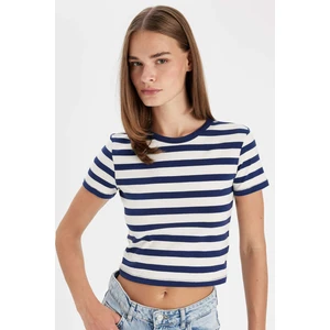 Slim Fit Dar Kesim Bisiklet Yaka Çizgili Penye Kısa Kollu Tişört D5203AX24AU