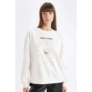 Relax Fit Bisiklet Yaka Baskılı İnce Sweatshirt D5290AX24AU