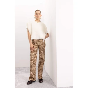 Straight Fit Gabardin Palazzo Pantolon Yılan Derisi Desenli Yüksek Bel Cepli Uzun D1229AX24AU