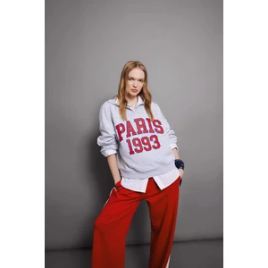 Coool Oversize Geniş Kalıp Yarım Fermuarlı Baskılı Kalın Sweatshirt D4762AX24AU