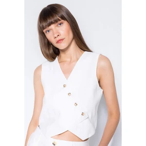 Regular Fit Blazer Yelek V Yaka Çapraz Düğmeli Beyaz Tensel D4568AX24AU