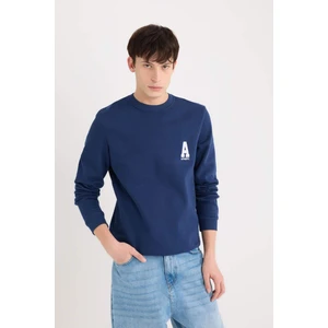 New Regular Fit Bisiklet Yaka Baskılı Kalın Sweatshirt D3670AX24AU