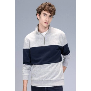 Comfort Regular Fit Rahat Kalıp Dik Yaka Fermuarlı Çizgili Kalın Sweatshirt D2401AX24AU
