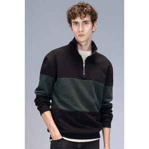 Comfort Regular Fit Rahat Kalıp Dik Yaka Fermuarlı Çizgili Kalın Sweatshirt D2401AX24AU