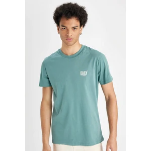 %100 Pamuk Slim Fit Dar Kesim Bisiklet Yaka Baskılı Kısa Kollu Tişört C2078AX24AU