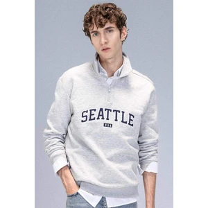 Relax Fit Fermuarlı Dik Yaka Baskılı Kalın Sweatshirt D2168AX24AU