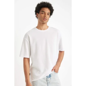 Comfort Regular Fit Rahat Kesim Bisiklet Yaka Kısa Kollu Ağır Kumaş Basic Düz Beyaz Tişört B4444AX24AU