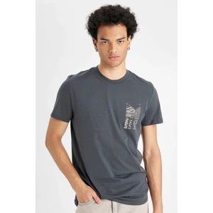 %100 Pamuk Slim Fit Dar Kesim Bisiklet Yaka Baskılı Kısa Kollu Tişört C2131AX24AU
