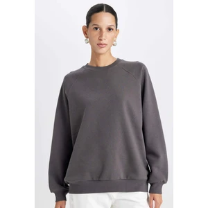 Oversize Geniş Kalıp Bisiklet Yaka Kalın Basic Düz Sweatshirt V2697AZ24WN