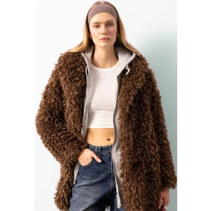 Regular Fit Cepli Çıtçıtlı Uzun Suni Kürk Ceket Mont D6033AX24WN