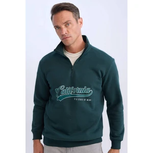Relax Fit Dik Yaka Fermuarlı Baskılı Kalın Sweatshirt D2167AX24AU