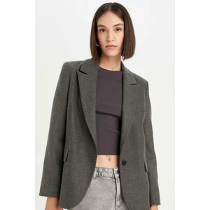 Oversize Geniş Kalıp Ceket Yaka Düğmeli Basic Düz Blazer Ceket D5869AX24AU