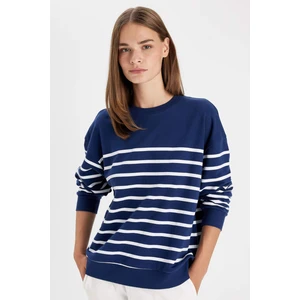 Relax Fit Bisiklet Yaka Çizgili İnce Sweatshirt A9255AX24WN