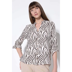 Regular Fit Apaş Yaka Desenli Katlamalı Kol Detaylı Düğmeli Uzun Kollu Gömlek D4901AX24AU