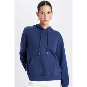 Relax Fit Kapüşonlu Kanguru Cepli Kalın Basic Düz Sweatshirt W1240AZ24WN