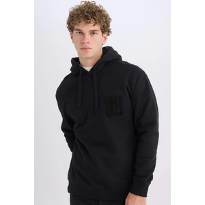 Siyah Relax Fit Kapüşonlu Baskılı Kalın Sweatshirt D2682AX24AU