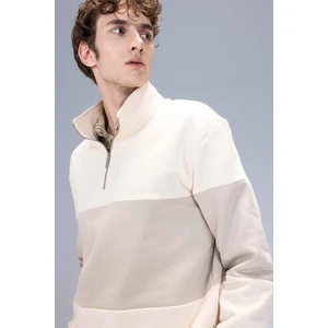 Comfort Regular Fit Rahat Kalıp Dik Yaka Fermuarlı Çizgili Kalın Sweatshirt D2401AX24AU