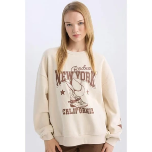 Coool Oversize Geniş Kalıp Bisiklet Yaka Baskılı Kalın Sweatshirt D5306AX24AU
