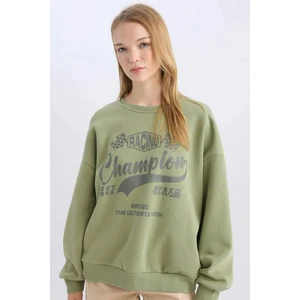 Coool Oversize Geniş Kalıp Bisiklet Yaka Baskılı Kalın Sweatshirt D5384AX24AU