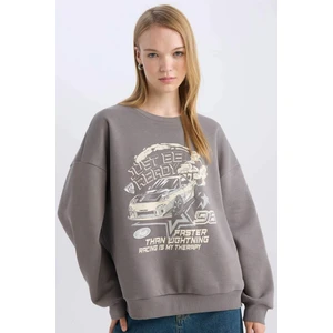 Coool Oversize Geniş Kalıp Bisiklet Yaka Baskılı Kalın Sweatshirt D5385AX24AU
