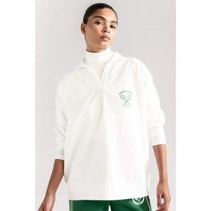 DeFactoFit Oversize Geniş Kalıp Polo Yaka Spor Baskılı Sporcu Sweatshirt D1699AX24AU