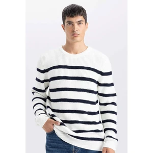 Standart Fit Normal Kesim Bisiklet Yaka Çizgili Triko Kazak B0546AX24WN