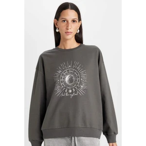 Relax Fit Bisiklet Yaka Baskılı İnce Sweatshirt D5925AX24AU