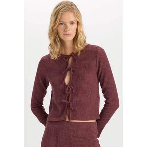 Regular Fit Bisiklet Yaka Basic Düz Bürümcük Uzun Kollu Önden Bağlamalı Hırka D6296AX24AU