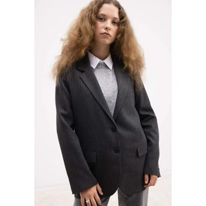 Defacto Oversize Geniş Kalıp Ceket Yaka Düğmeli Çizgili Blazer Ceket D6879Ax24Au